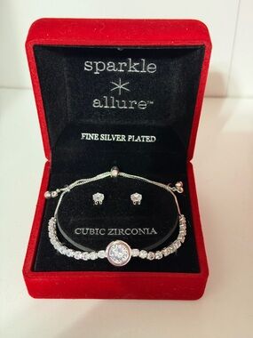 Sparkle Allure Silver-Plated Cubic Zirconia Bracelet & Stud Earring Set